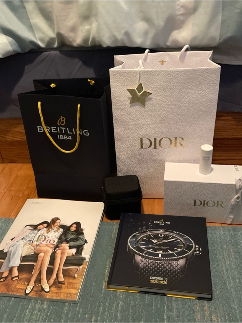 Breitling travel case With  Catalog And Dior Catalog And Ambre Nuit 7.5 Ml More